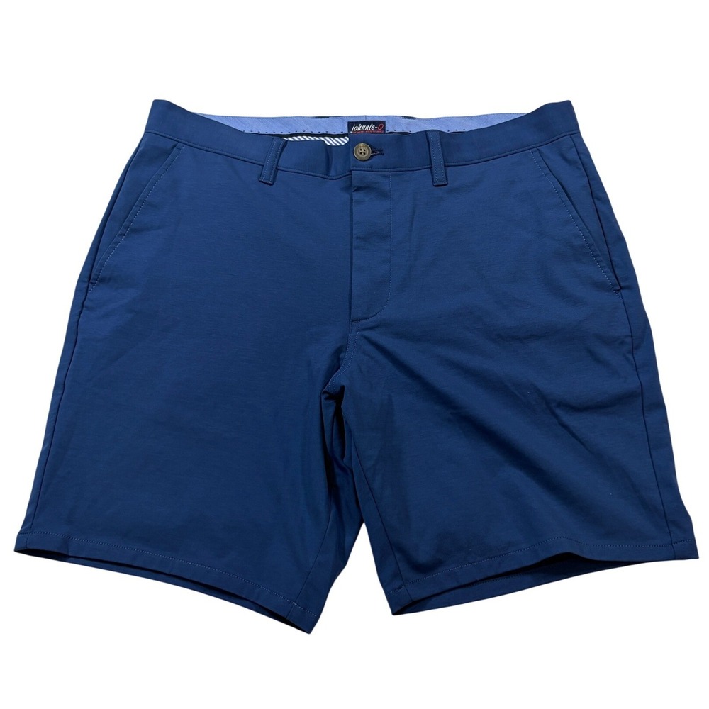 Johnnie-O Natural Performance Shorts Mens 32 Blue Stretch Golf Chino Flat Front